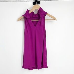 Shoshanna Sleeveless Silk Pleated Neck Blouse Fuchsia Size 0 Purple Violet